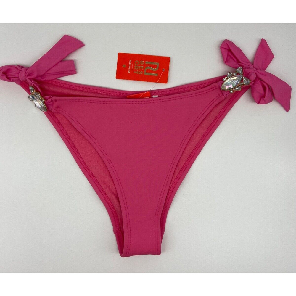 NWT River Island Bikini Bottom Sz 4 Triangle Side Tie Jewel Embellished Pink